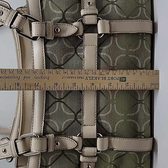 Nine West Green Print Fabric Handbag Satchel Purse - Picture 7 of 11